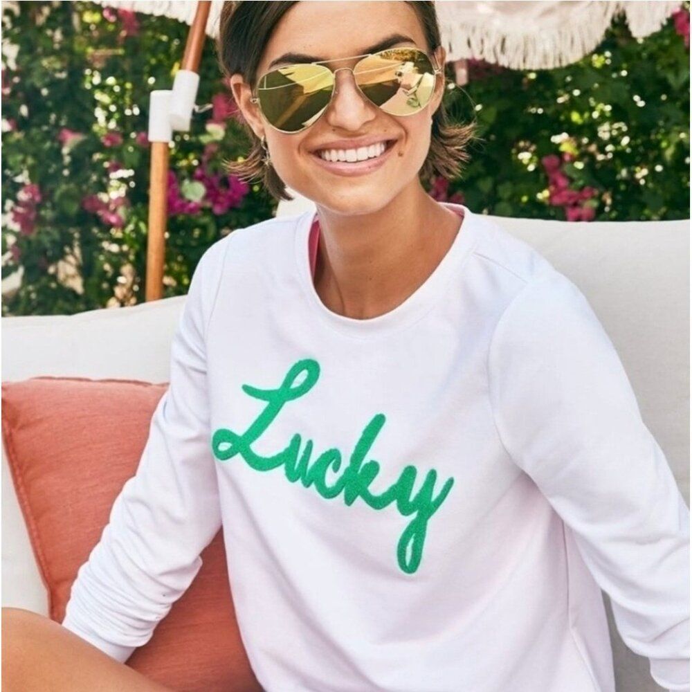 Lilly Pulitzer - XS Rami Sweatshirt Top Botanical Green Lucky Graphic *delabeled